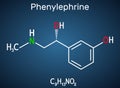 Phenylephrine molecule. It is nasal decongestant with potent vasoconstrictor property. Structural chemical formula on the dark