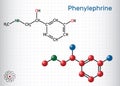 Phenylephrine molecule. It is nasal decongestant with potent vasoconstrictor property. Structural chemical formula and molecule