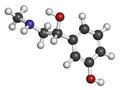 Phenylephrine nasal decongestant drug molecule. Atoms are represented as spheres with conventional color coding: hydrogen white.