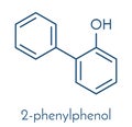 2-phenylphenol preservative molecule. Biocide used as food additive, preservative, and disinfectant. Skeletal formula.