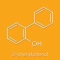 2-phenylphenol preservative molecule. Biocide used as food additive, preservative, and disinfectant. Skeletal formula.