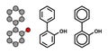 2-phenylphenol preservative molecule. Biocide used as food additive, preservative, and disinfectant