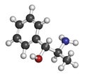 Phenylpropanolamine norephedrine, norpseudoephedrine, beta-hydroxyamphetamine drug molecule. Used as stimulant, decongestant and