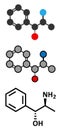 Phenylpropanolamine (norephedrine, norpseudoephedrine, beta-hydroxyamphetamine) drug molecule. Used as stimulant, decongestant and