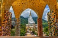 Buddhist tourists sightseeing beautiful white five Buddha Images