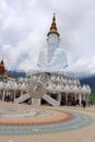 PHETCHABUN, THAILAND, May 2018, Devotees and tourists at beautiful five sitting white Buddhas at Wat Pra That, Pha Sorn Kaew in Kh