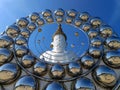 Phetchabun, Thailand - October 26, 2022: Front view Beautiful Buddha statue against blue sky and clouds in Thailand temple, Wat Royalty Free Stock Photo