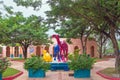 PHETCHABURI,THAILAND-DECEMBER 1,2021: An artistic multicolored camel sculpture made from reinforced concrete to decorate the