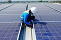 PHETCHAIBUN - THAILAND, February 22, 2020 ; Solar panel technician installing solar panels on roof. Alternative energy ecological