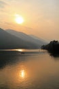 Phewa Lake during the sunset in Pokhara city, Nepal