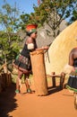 African zulu woman in traditional dress, hat. lifestyle South Africa