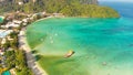 Phi Phi Don, Thailand. Aerial view of Phi Phi Island coastline from drone on a hot sunny day Royalty Free Stock Photo