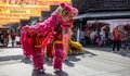 Thai teenagers perform a beautiful lion head puppet show at the annual carnival .