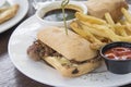 Philadelphia Beef Cheese Steak Sandwich Closeup