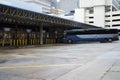 Philadelphia bus terminal with many empty bays. There is only one Grayhound bus present Royalty Free Stock Photo