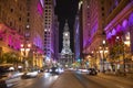 Philadelphia City Hall on Broad Street at night Royalty Free Stock Photo