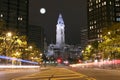 The Philadelphia City Hall building at night Royalty Free Stock Photo