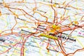 Philadelphia city road map area. Closeup macro view