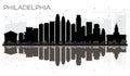 Philadelphia City skyline black and white silhouette with reflections. Royalty Free Stock Photo