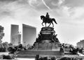 Philadelphia cityscape with the George Washington statue, PA, USA