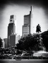 Philadelphia cityscape with the George Washington statue, PA, USA