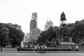 Philadelphia fountain and skyscrapers black and white, USA Royalty Free Stock Photo