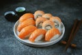 Philadelphia homemade sushi rolls and nigiri sushi with wild salmon.