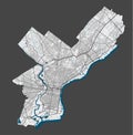 Philadelphia map. Detailed map of Philadelphia city poster with streets, water Royalty Free Stock Photo