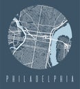 Philadelphia map poster. Decorative design street map of Philadelphia city  cityscape aria panorama Royalty Free Stock Photo