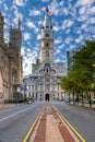 Looking down North Broad Street at the ornate Second Empire style Philadelphia City Hall Royalty Free Stock Photo