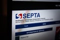 PHILADELPHIA, PENNSYLVANIA - APRIL 25 2023: Selective blur on SEPTA logo on screen of its website for schedules. Southern