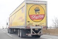 Yellow ShopRite store truck drive on the road