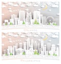Philadelphia Pennsylvania and Orlando Florida USA City Skyline Set