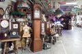 Various vintage clocks in thrift store