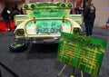 Philadelphia, Pennsylvania, U.S.A - February 9, 2020 - The decorated trunk of the green and cream color 1963 Chevy Impala SS