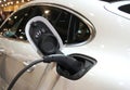 Philadelphia, Pennsylvania, U.S - February 10, 2019 - Electric charging port of a white 2020 Porsche Panamera Turbo Hybrid car