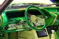 Philadelphia, Pennsylvania, U.S.A - February 9, 2020 - The interior of the green and cream color 1963 Chevy Impala SS antique car