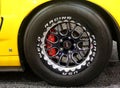 Philadelphia, Pennsylvania, U.S.A - February 9, 2020 - The racing wheel of Chevrolet Corvet Z06 in bright yellow color