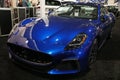 Philadelphia, Pennsylvania, U.S - January 14, 2024 - A shiny dark blue color of 2024 Maserati GranTurismo Trofeo sports car Royalty Free Stock Photo