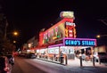 Philadelphia, Pennsylvania, U.S - October 12, 2023 - The view of Geno\'s Steaks illuminated at night