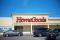 HomeGoods retail store exterior and sign. HomeGoods is a chain of home furnishing stores operated by TJX Companies. Easter decorat