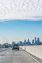 Philadelphia, Pennsylvania, USA - December, 2018 - Arriving in Philly by car from New York with the Classic view of the Skyline Royalty Free Stock Photo