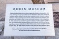 Philadelphia, Pennsylvania, USA - December, 2018 - Sign with descriptions and information at The Rodin Museum in Philadelphia Royalty Free Stock Photo