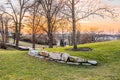 Philadelphia, Pennsylvania, USA - December, 2018 - Sunset at dÃ¢â¬â¢Harnoncourt Sculpture Garden, Museum of Art Royalty Free Stock Photo