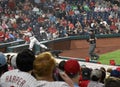 Philadelphia Phillies Catcher J.T. Realmuto Makes an Amazing Catch Against the Net of a Foul Ball Royalty Free Stock Photo