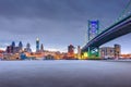 Philadelphia, Pennsylvania, USA skyline on the Delaware river with Ben Franklin Bridge Royalty Free Stock Photo