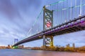 Philadelphia, Pennsylvania, USA skyline on the Delaware river with Ben Franklin Bridge Royalty Free Stock Photo