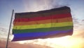 Philadelphia pride flag waving in the wind, sky and sun background. 3d rendering