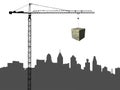 Philadelphia skyline with crane and dollar cube