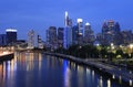 Philadelphia skyline at dusk with the Schuylkill River on the foreground